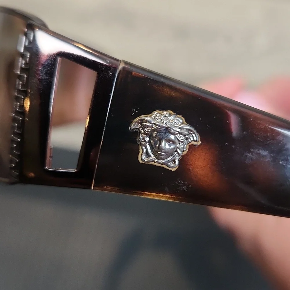 Versace Vintage Brown Tortoiseshell Mirror Rectangular‎ Sunglasses